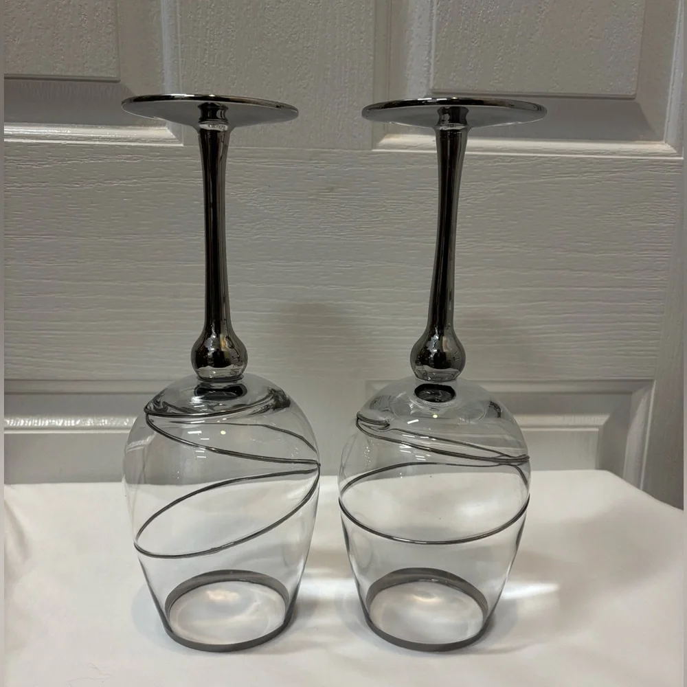 Z Gallerie clear with silver accents, Silver Rimmed & Stemmed 32Oz Wine Glasses